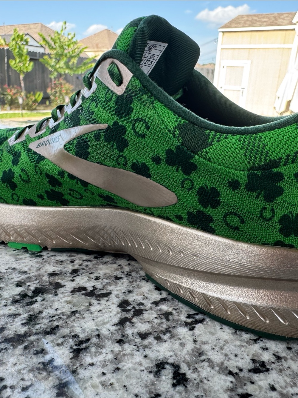 Brooks Green Shamrock-Print Running Shoes with Metallic Gold Accents - Picture 8 of 13
